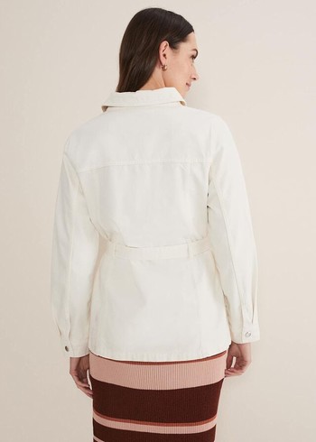 Phase Eight Jannah Belted Denim Shacket Jackets White USA | 8310296-CB